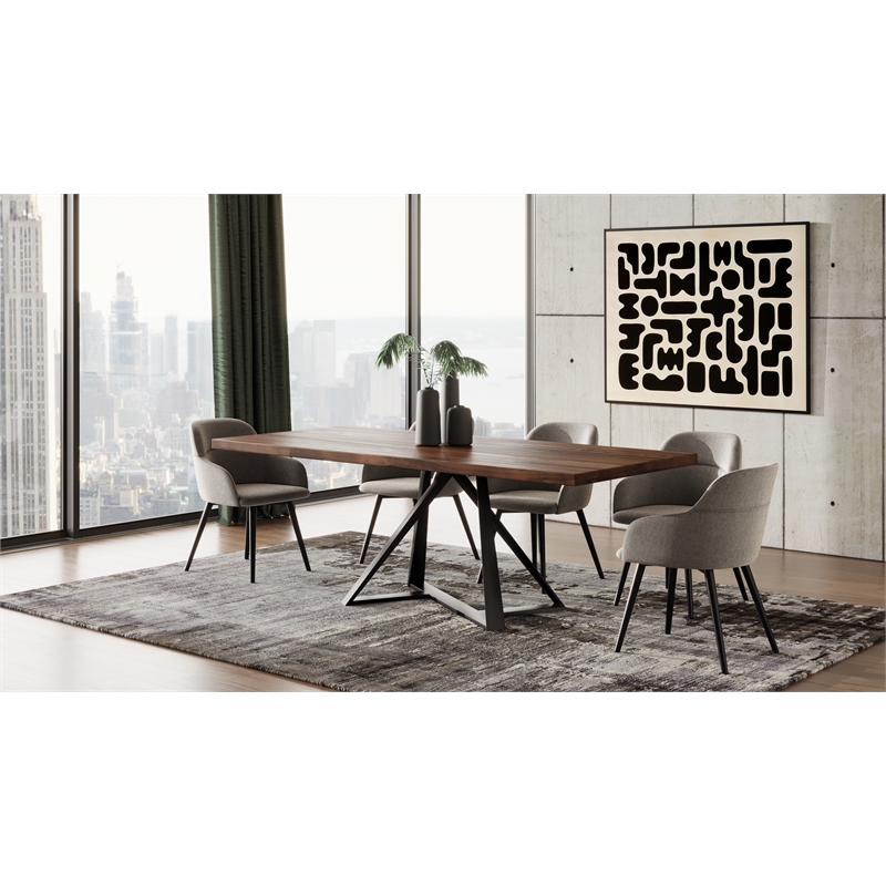 Pemberly Row Rectangular Wood & Metal Dining Table in Walnut & Black