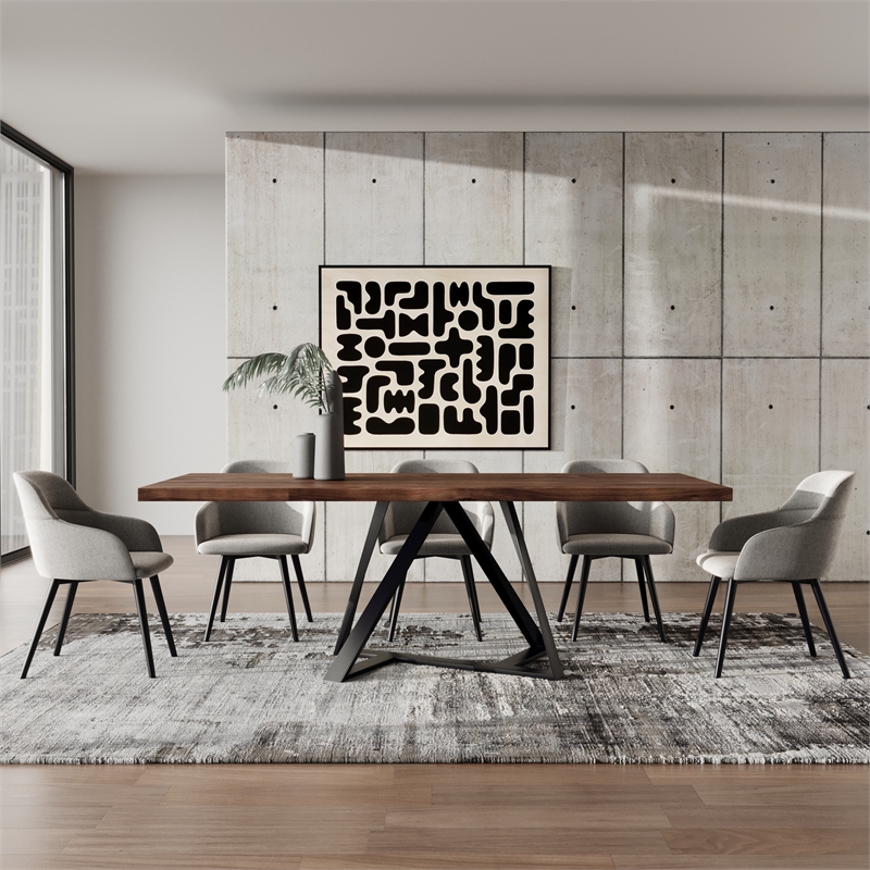 Pemberly Row Rectangular Wood & Metal Dining Table in Walnut & Black