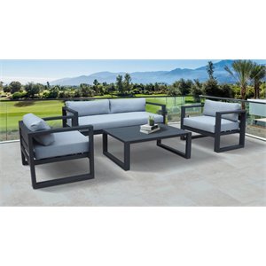 Pemberly Row Weber Modern Gray Fabric Outdoor Sofa Set with Black Frame