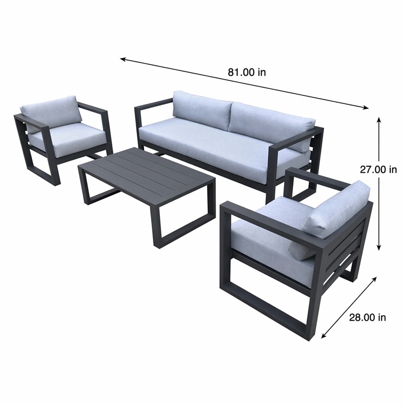 Pemberly Row Weber Modern Gray Fabric Outdoor Sofa Set with Black Frame
