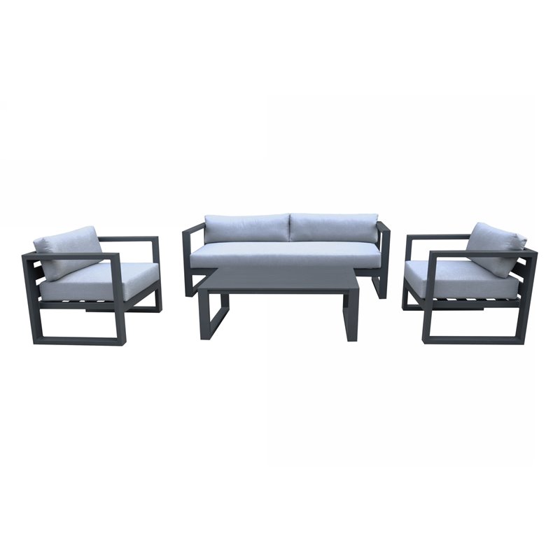 Pemberly Row Weber Modern Gray Fabric Outdoor Sofa Set with Black Frame