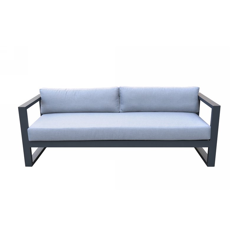 Pemberly Row Weber Modern Gray Fabric Outdoor Sofa Set with Black Frame