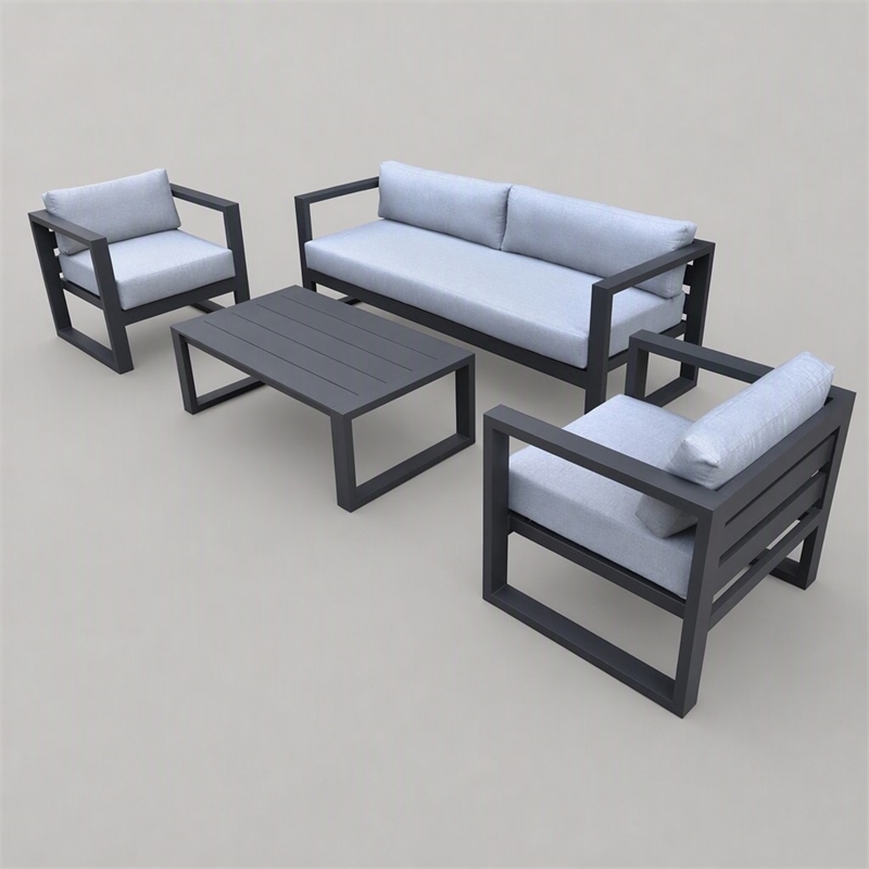 Pemberly Row Weber Modern Gray Fabric Outdoor Sofa Set with Black Frame