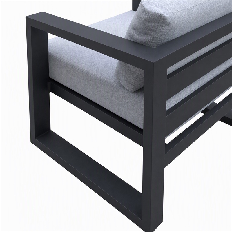 Pemberly Row Weber Modern Gray Fabric Outdoor Sofa Set with Black Frame