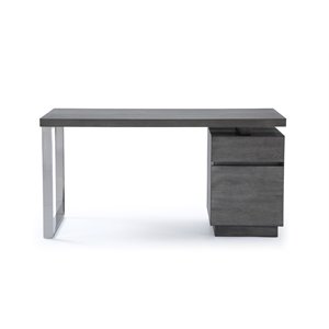 Pemberly Row Carson 59&quot Elm Gray Modern Office Desk with 2 Drawers