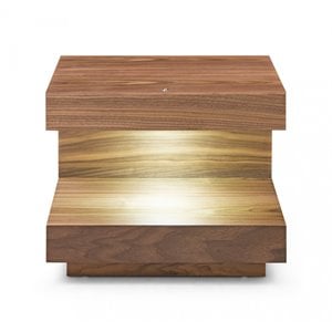 Pemberly Row Veneer Wood Nightstand with LED and 1 Drawer in Walnut