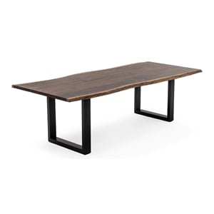 Pemberly Row 87&quot Live Edge Solid Acacia Wood Dining Table in Brown and Black