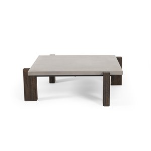 Pemberly Row Solid Wood and Concrete Coffee Table in Dark Gray and Walnut