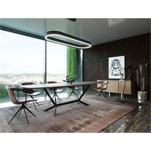 Pemberly Row Modern Ceramic and Metal 118&quot Dining Table in Gray and Black