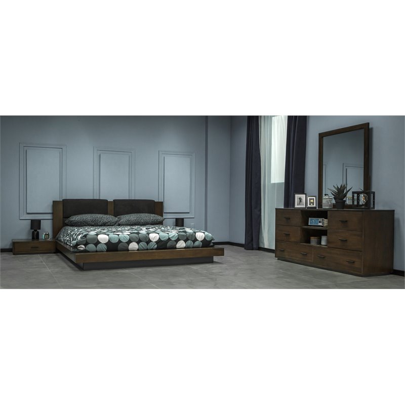 Pemberly Row Contemporary Glass Mirror in Dark Walnut/Clear