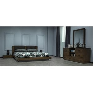 Pemberly Row Contemporary Glass Mirror in Dark Walnut/Clear