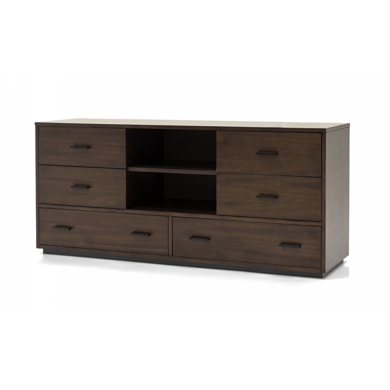 Pemberly Row Contemporary Glass Mirror in Dark Walnut/Clear