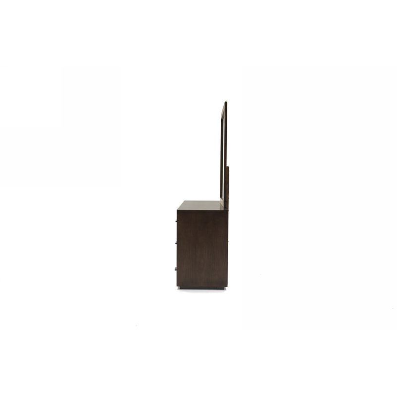 Pemberly Row Contemporary Glass Mirror in Dark Walnut/Clear