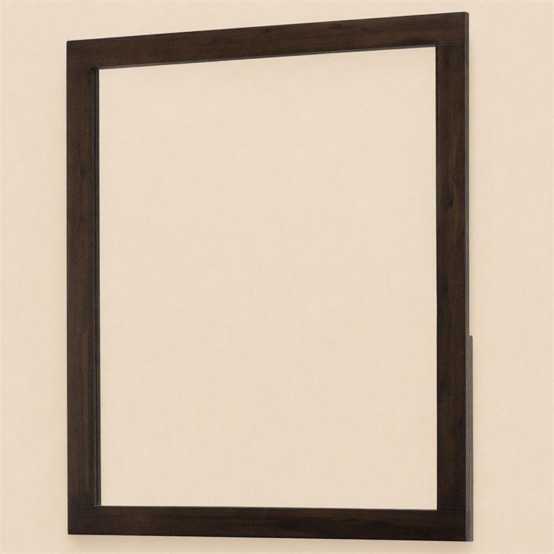 Pemberly Row Contemporary Glass Mirror in Dark Walnut/Clear