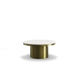 Pemberly Row Round Coffee Table with Stone Top and Gold Steel Base