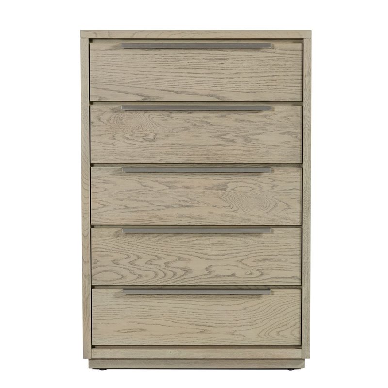 Pemberly Row 5-Drawer Wood Veneer Chest in Textured Oak and Silver Finish