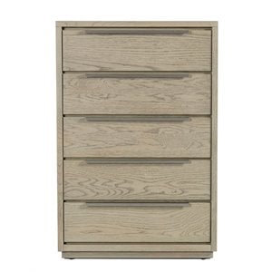 Pemberly Row 5-Drawer Wood Veneer Chest in Textured Oak and Silver Finish