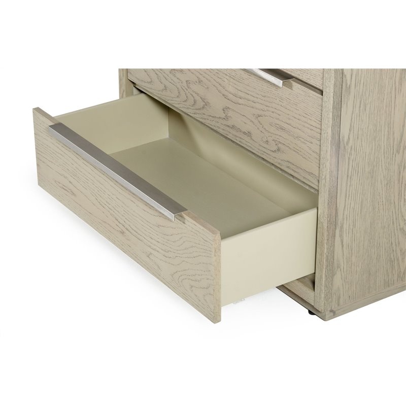 Pemberly Row 5-Drawer Wood Veneer Chest in Textured Oak and Silver Finish