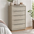Pemberly Row 5-Drawer Wood Veneer Chest in Textured Oak and Silver Finish