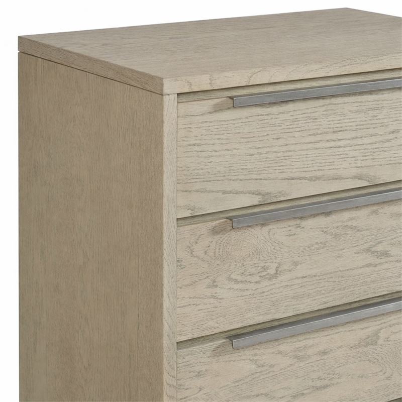 Pemberly Row 5-Drawer Wood Veneer Chest in Textured Oak and Silver Finish