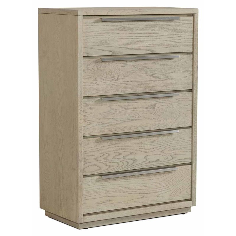 Pemberly Row 5-Drawer Wood Veneer Chest in Textured Oak and Silver Finish