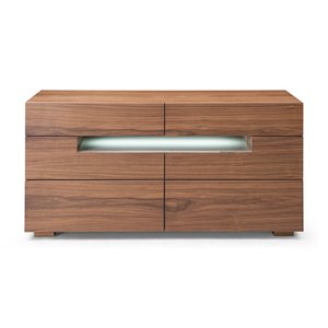 Pemberly Row 6-Drawer MDF Wood Dresser with LED Light in Walnut Veneer