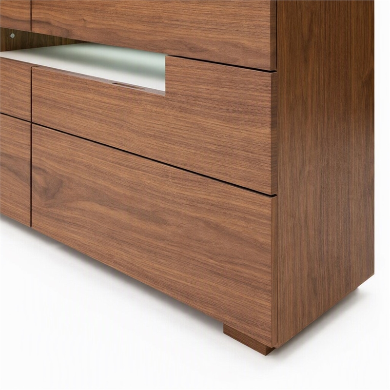 Pemberly Row 6-Drawer MDF Wood Dresser with LED Light in Walnut Veneer