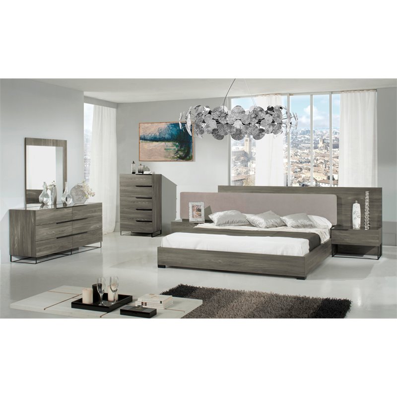 Pemberly Row Modern Veneer and Metal 5-Drawer Chest in Matte Grey