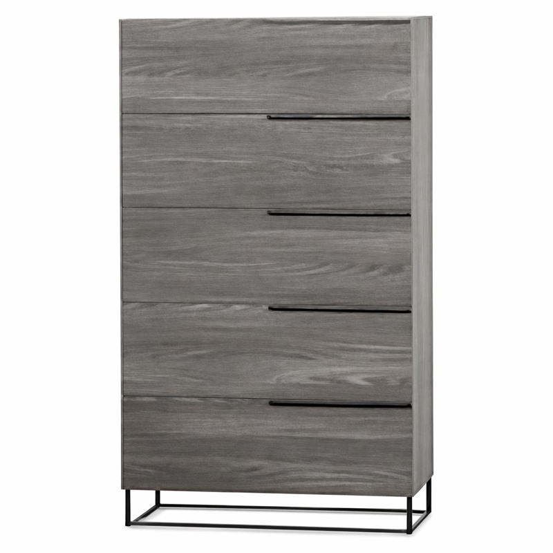 Pemberly Row Modern Veneer and Metal 5-Drawer Chest in Matte Grey