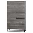 Pemberly Row Modern Veneer and Metal 5-Drawer Chest in Matte Grey