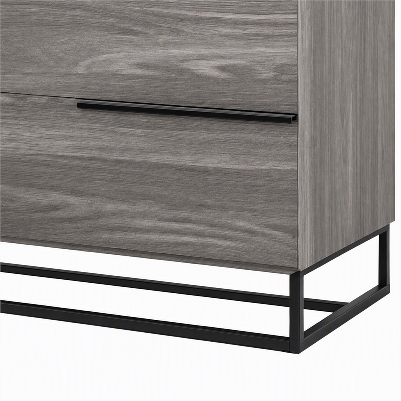 Pemberly Row Modern Veneer and Metal 5-Drawer Chest in Matte Grey
