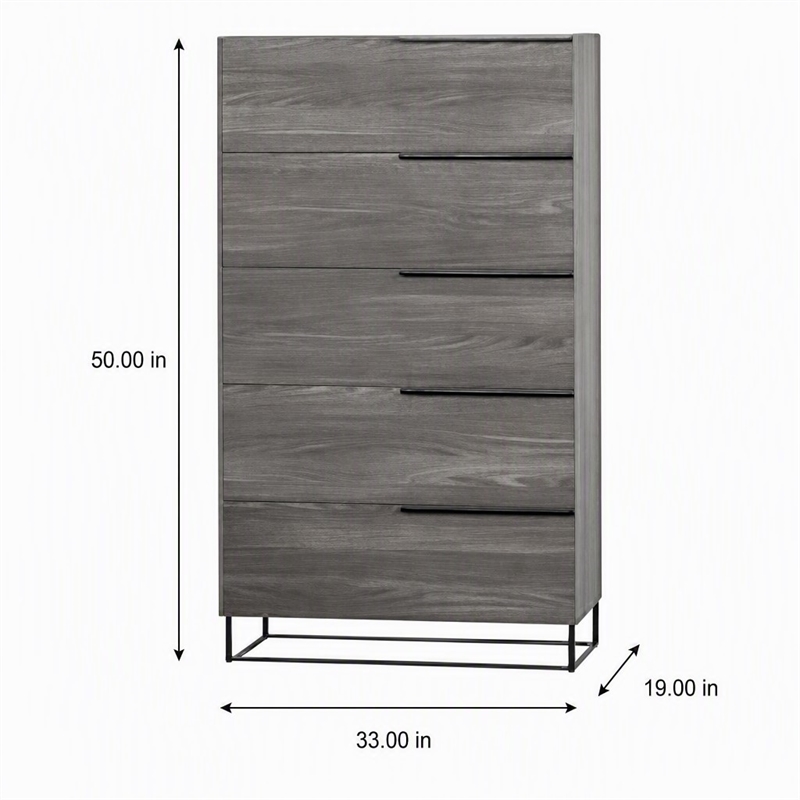 Pemberly Row Modern Veneer and Metal 5-Drawer Chest in Matte Grey