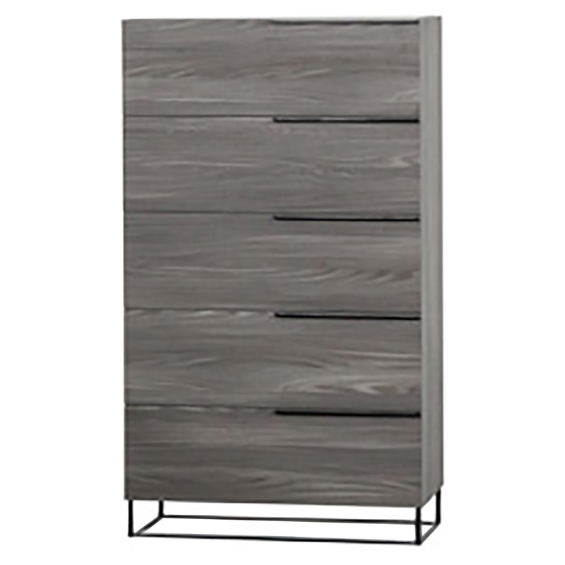 Pemberly Row Modern Veneer and Metal 5-Drawer Chest in Matte Grey