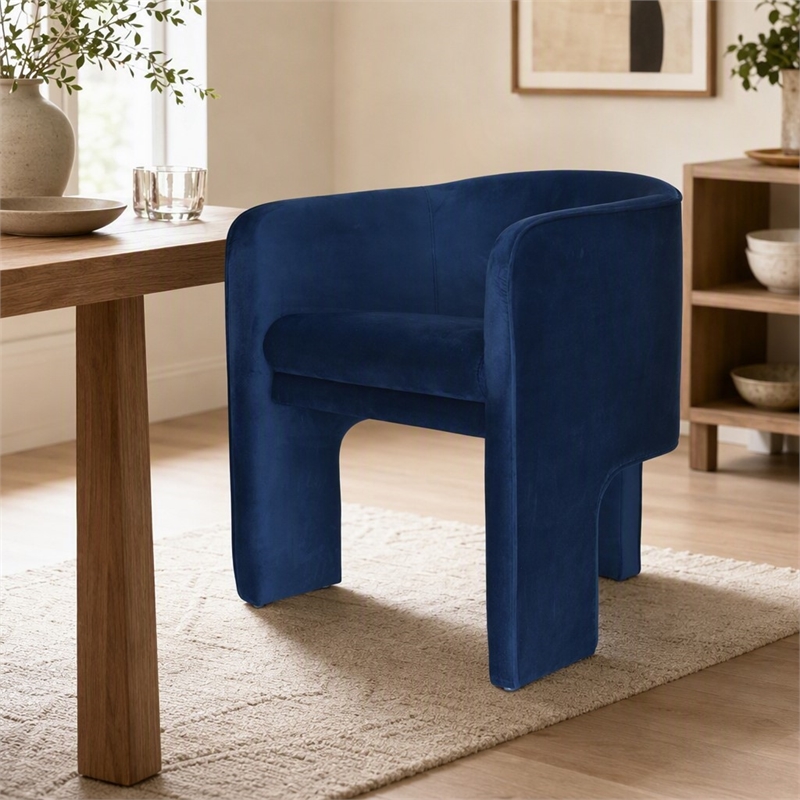 Pemberly Row Modern Velvet Upholstered Accent Chair in Blue