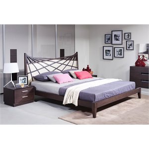 Pemberly Row Modern Veneer and Faux Leather Queen Bed in Brown and Beige