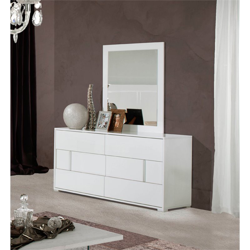 Pemberly Row Modern 6-Drawer MDF Wood Dresser in White Gloss Finish