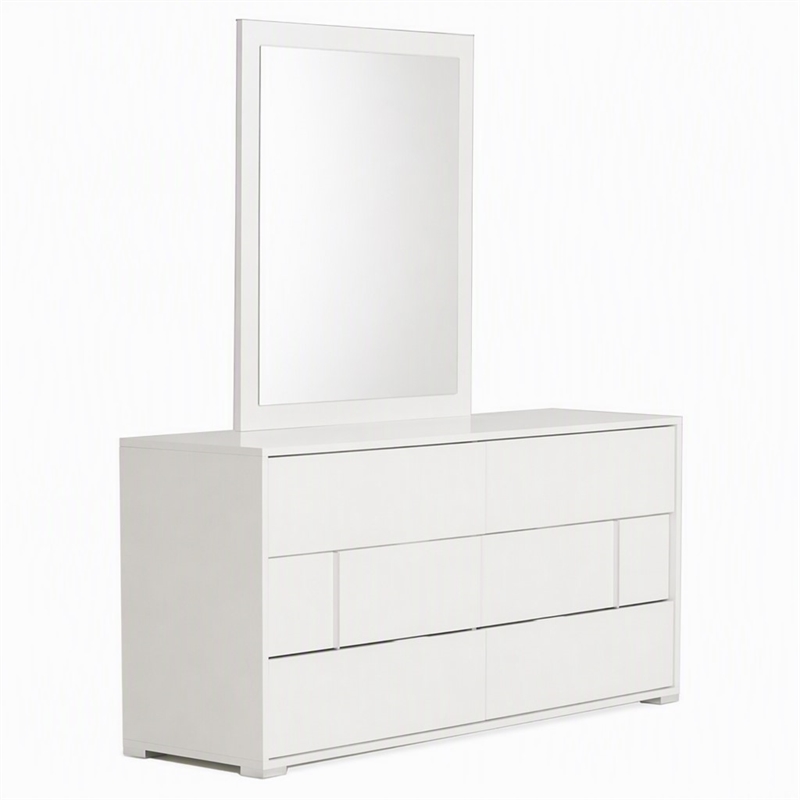Pemberly Row Modern 6-Drawer MDF Wood Dresser in White Gloss Finish