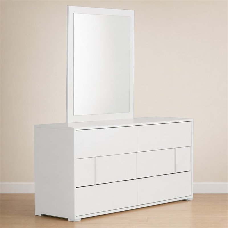 Pemberly Row Modern 6-Drawer MDF Wood Dresser in White Gloss Finish