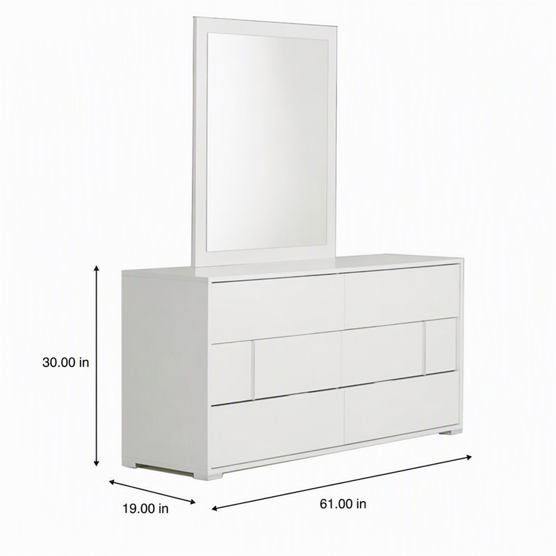 Pemberly Row Modern 6-Drawer MDF Wood Dresser in White Gloss Finish