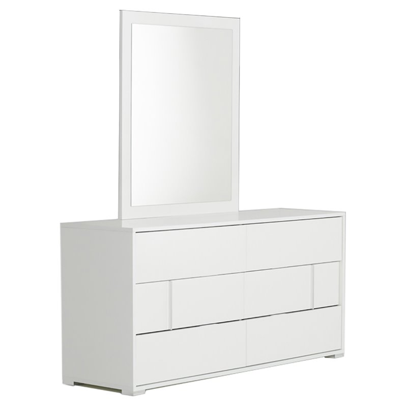 Pemberly Row Modern 6-Drawer MDF Wood Dresser in White Gloss Finish