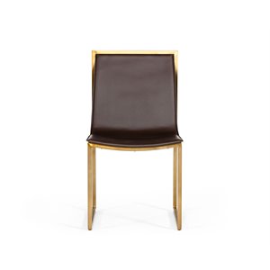 Pemberly Row Set of 2 Modern Steel and Faux Leather Dining Chairs in Brown