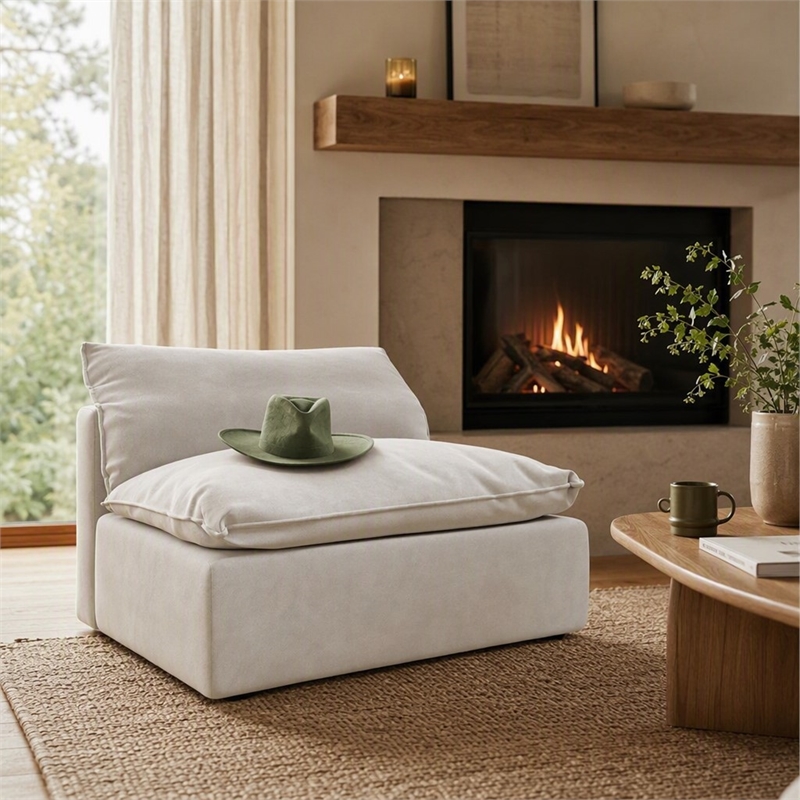Pemberly Row Light Gray Fabric Upholstered Armless Modular Seater