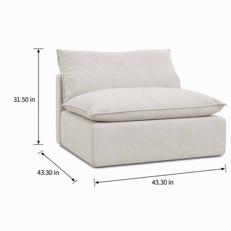 Pemberly Row Light Gray Fabric Upholstered Armless Modular Seater