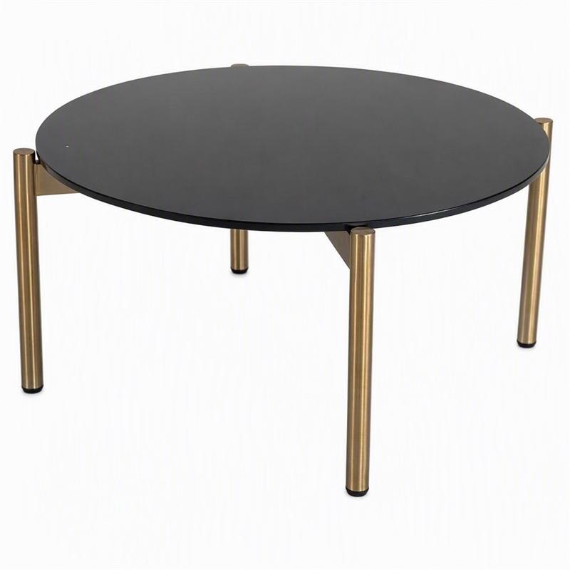 Pemberly Row Round Metal and Marble Coffee Table in Black and Gold