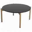 Pemberly Row Round Metal and Marble Coffee Table in Black and Gold