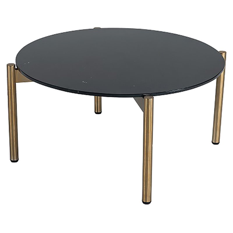 Pemberly Row Round Metal and Marble Coffee Table in Black and Gold