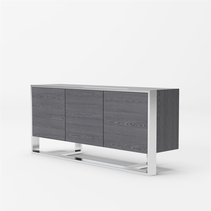 Pemberly Row 3-Door Elm Gray Modern Buffet with Adjustable Shelves