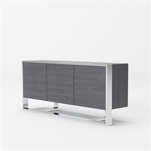 Pemberly Row 3-Door Elm Gray Modern Buffet with Adjustable Shelves