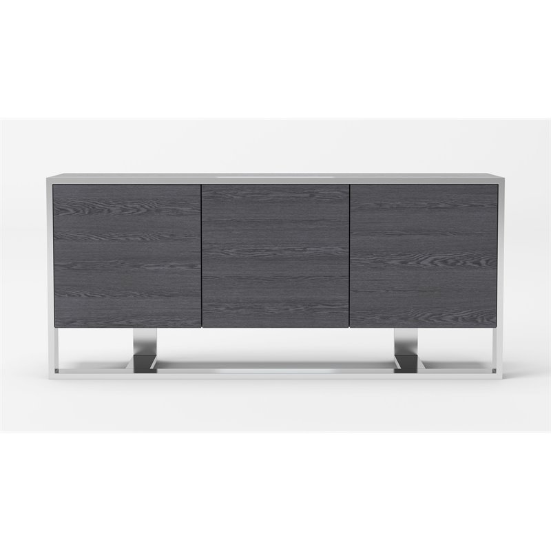 Pemberly Row 3-Door Elm Gray Modern Buffet with Adjustable Shelves
