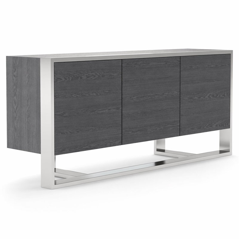 Pemberly Row 3-Door Elm Gray Modern Buffet with Adjustable Shelves